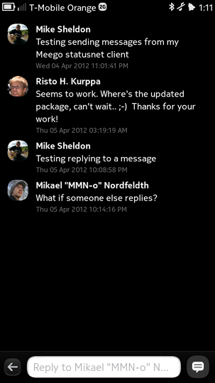 StatusNet for MeeGo sending messages and replies
